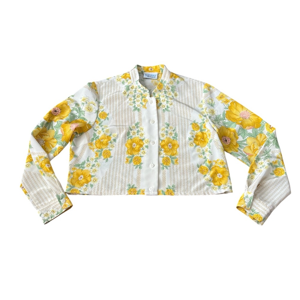 Blue Rinse Vintage Floral Yellow and White Cropped Blouse